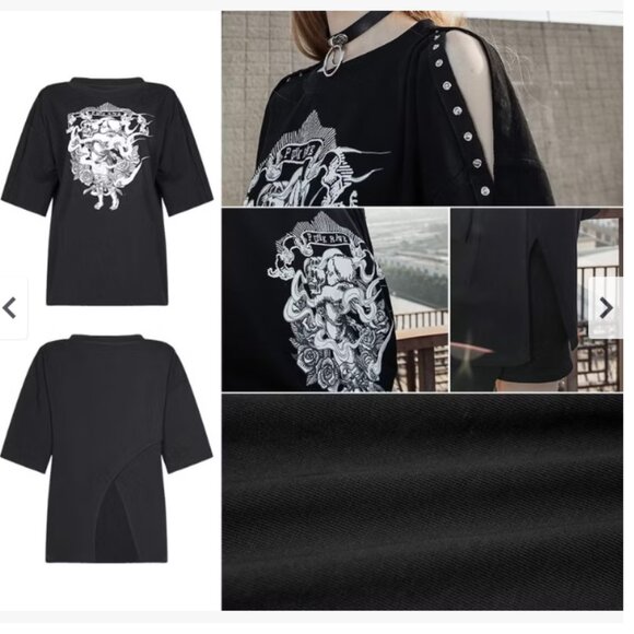 PUNK RAVE cherub print split sleeve tee - Picture 3 of 6